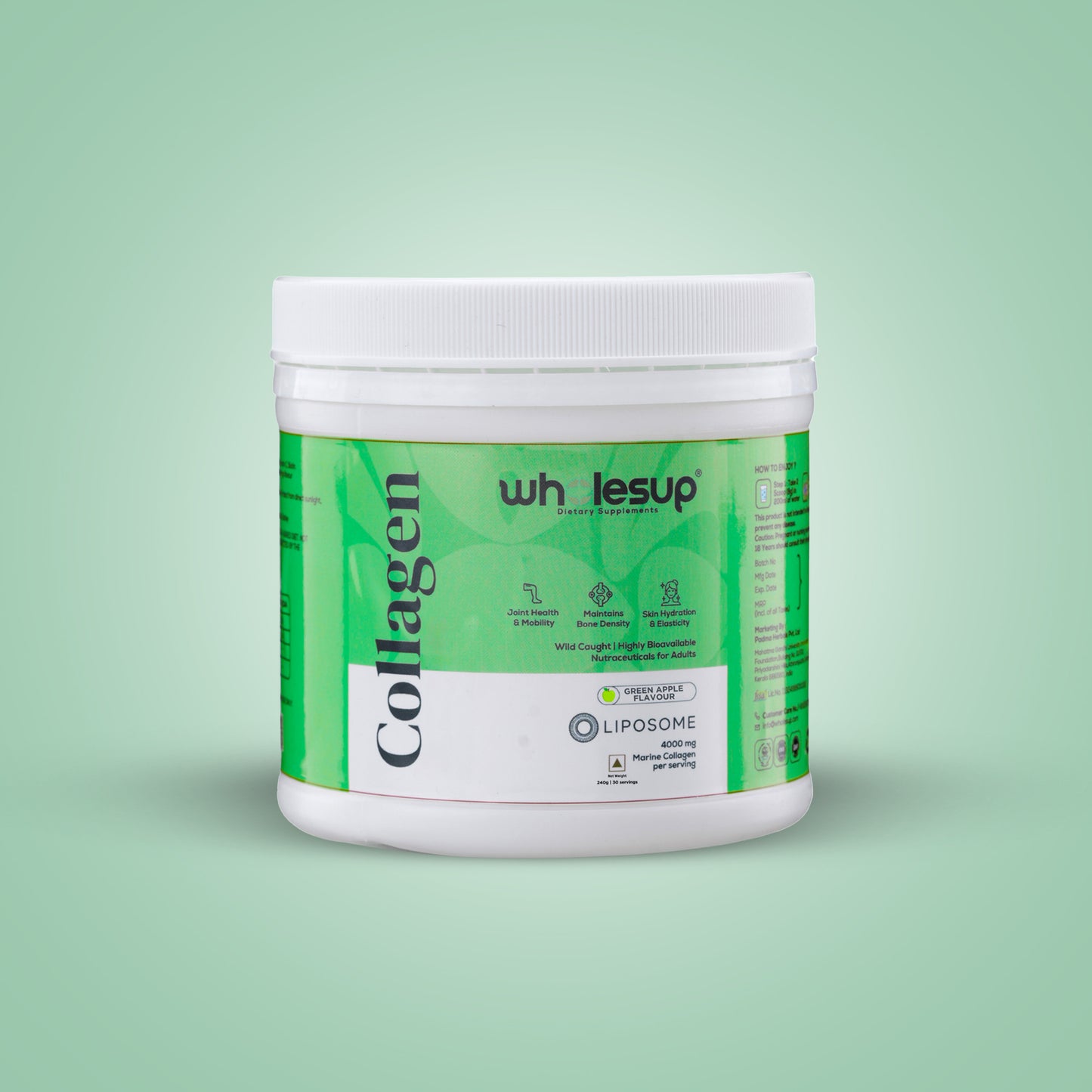 Green Apple Flavored Liposomal Marine Collagen with Hyaluronic Acid & Vitamin C | 4000mg per Serving | 240g (30 Servings)