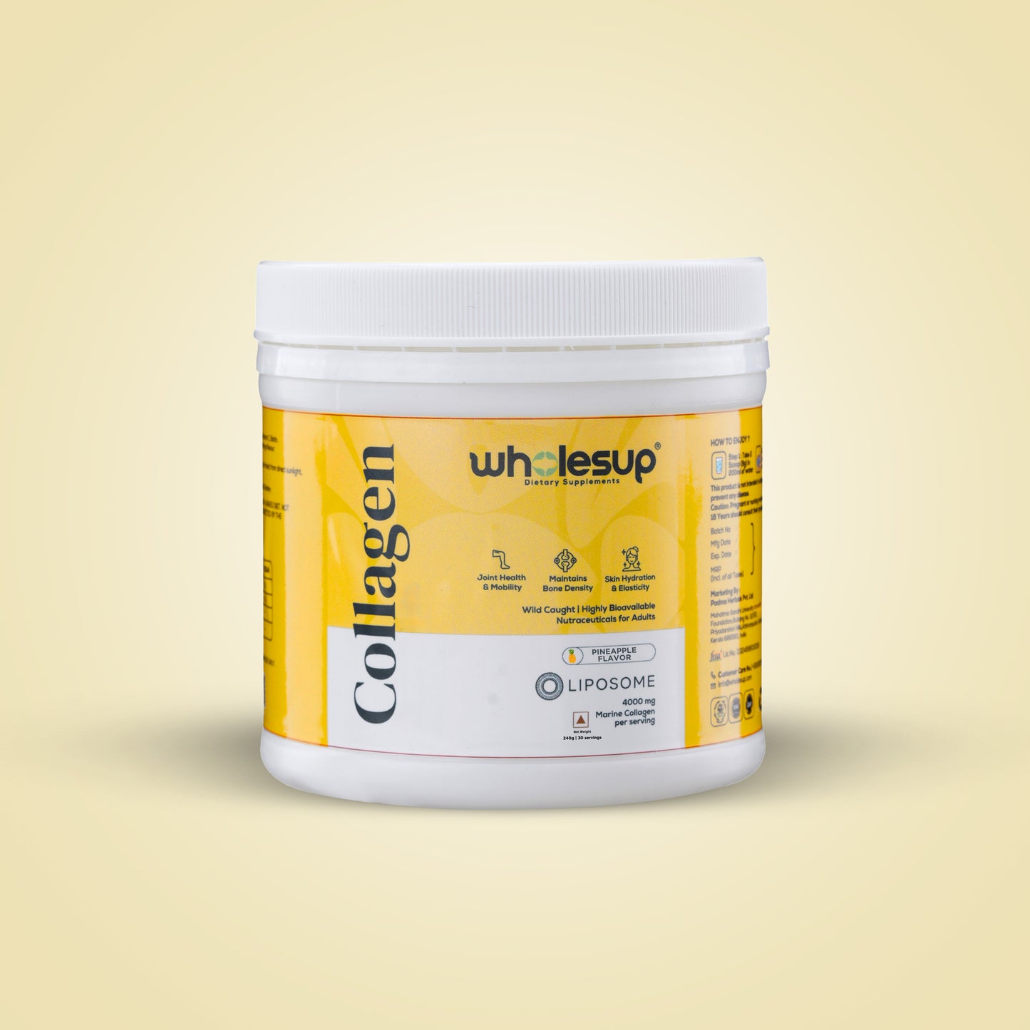 Pineapple Flavored Marine Collagen with Hyaluronic Acid & Vitamin C | 4000mg per Serving | 240g (30 Servings)