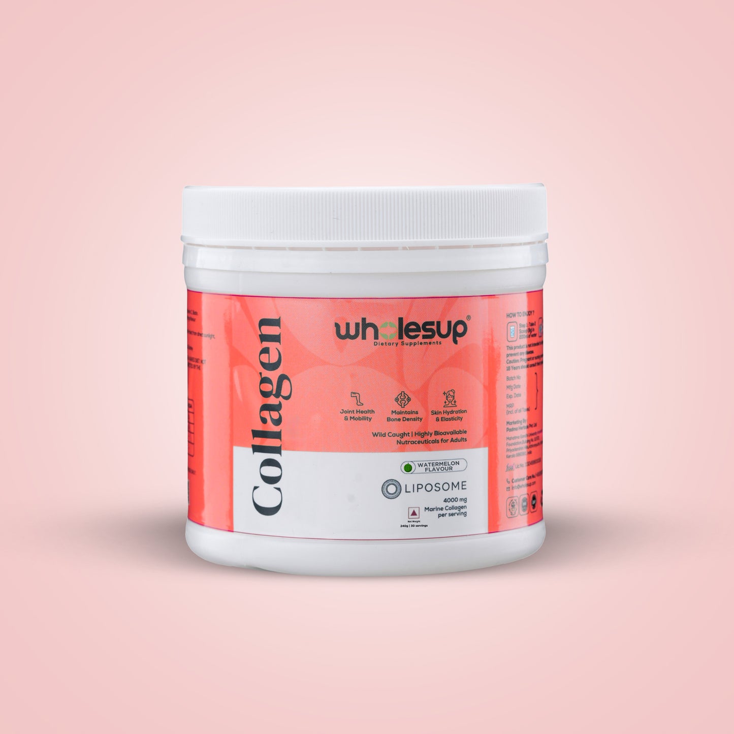 Watermelon Flavored Marine Collagen with Hyaluronic Acid & Vitamin C | 4000mg per Serving | 240g (30 Servings)