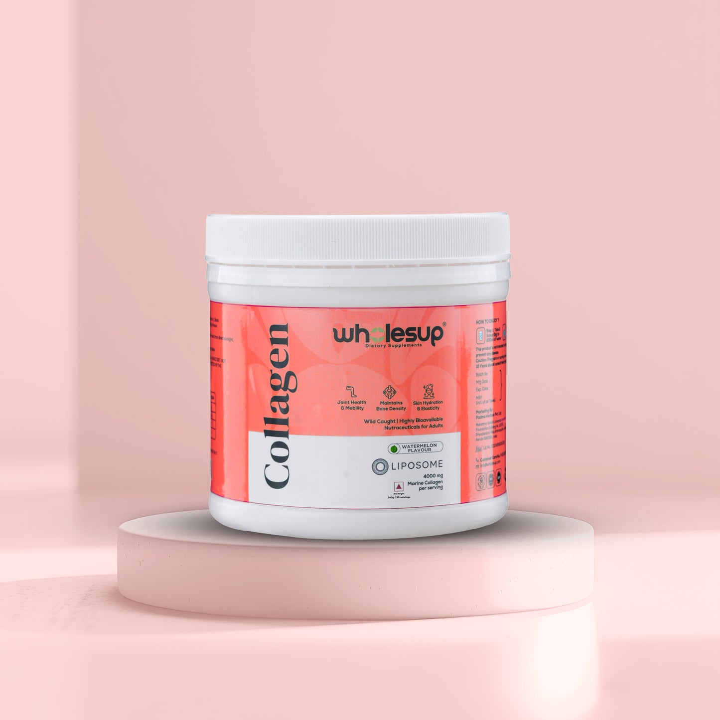 Watermelon Flavored Marine Collagen with Hyaluronic Acid & Vitamin C | 4000mg per Serving | 240g (30 Servings)